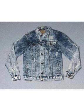 Carbon Denim Jean Jacket Mens Size Small Blue Jean Distressed Partial Acid Wash